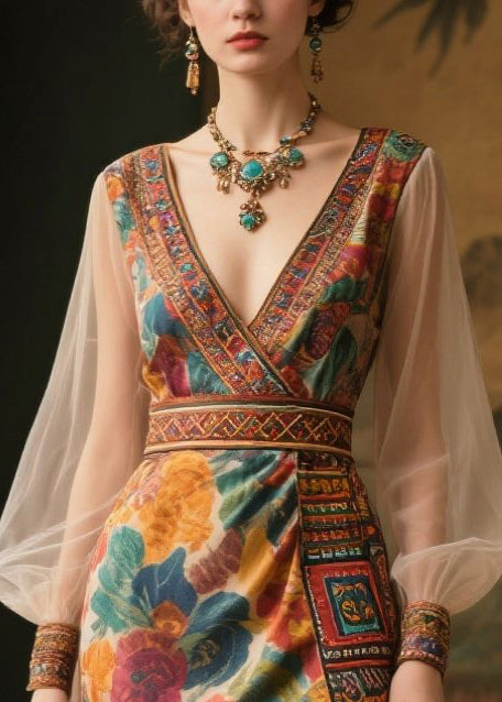 Boutique Khaki Print Side Open Chiffon Dresses Summer