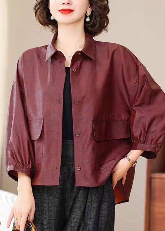 Boutique Mulberry Peter Pan Collar Silk Coat Lantern Sleeve