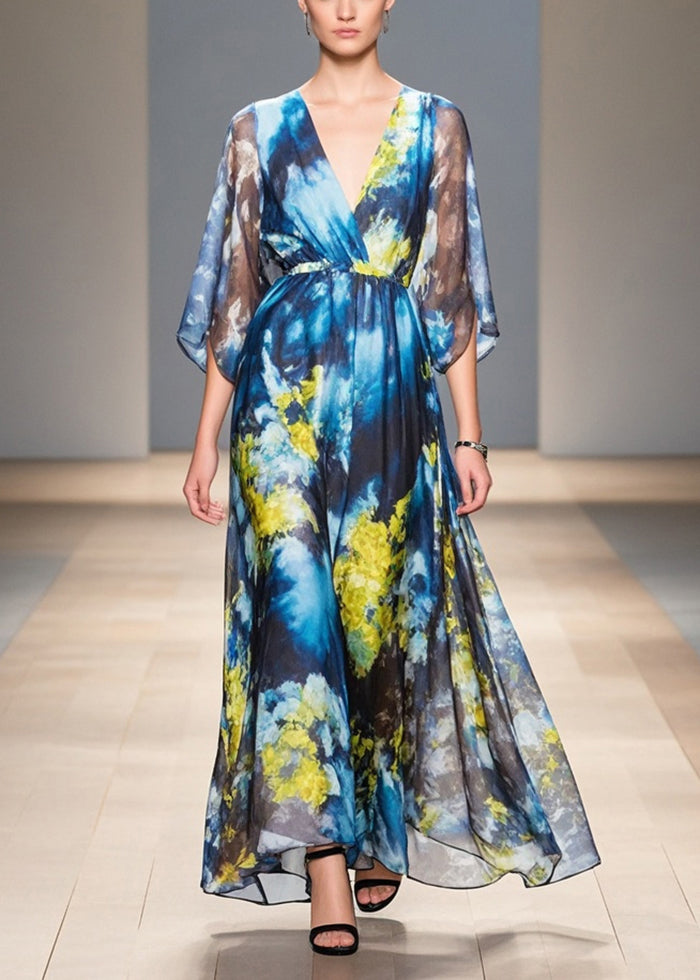 Boutique Navy Tie Waist Print Draping Chiffon Beach Dress Summer