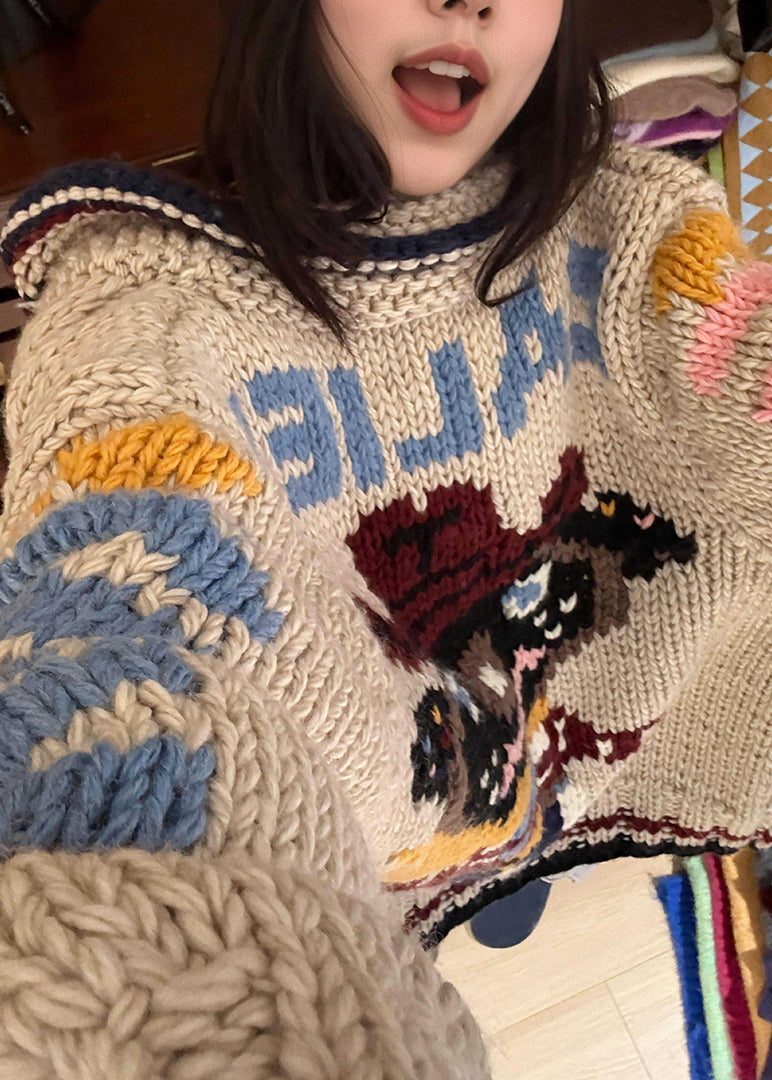 Boutique O Neck Jacquard Knit Pullover Spring