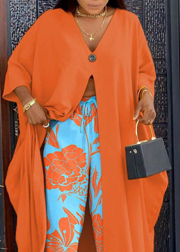 Boutique Orange Oversized Side Open Cotton Women Sets 2 Pieces Summer