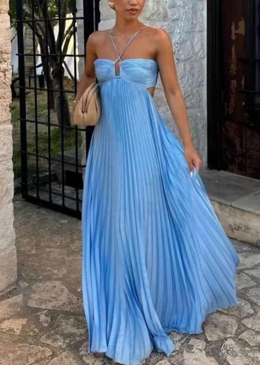 Boutique Pink Backless Exra Large Hem Cotton Pleated Vestidos Dress Summer