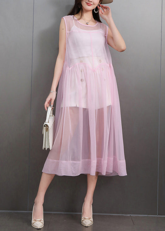 Boutique Pink Exra Large Hem Tulle Sheer Dress Sleeveless