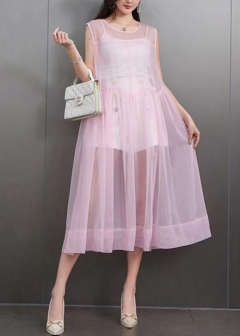 Boutique Pink Exra Large Hem Tulle Sheer Dress Sleeveless