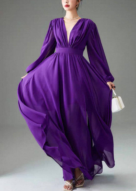 Boutique Purple Backless Side Open Maxi Dresses Fall
