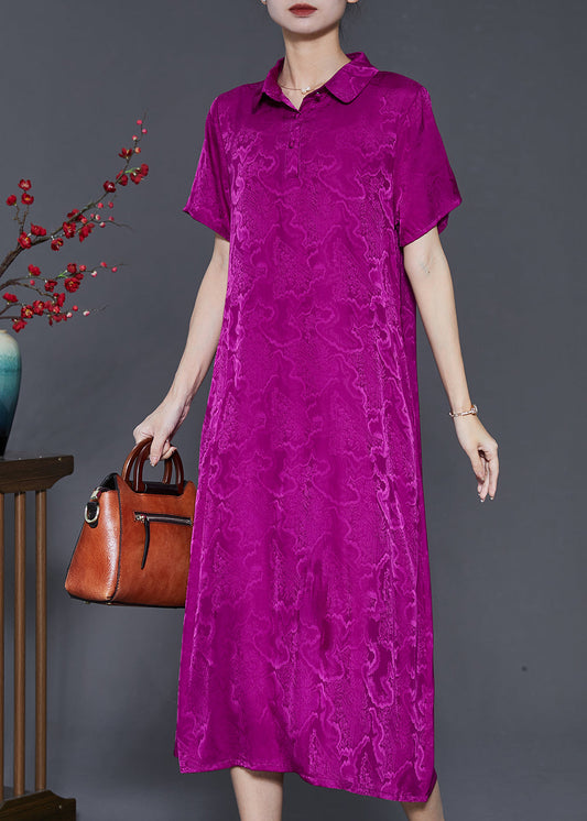 Boutique Purple Peter Pan Collar Purple Silk Long Dress Summer