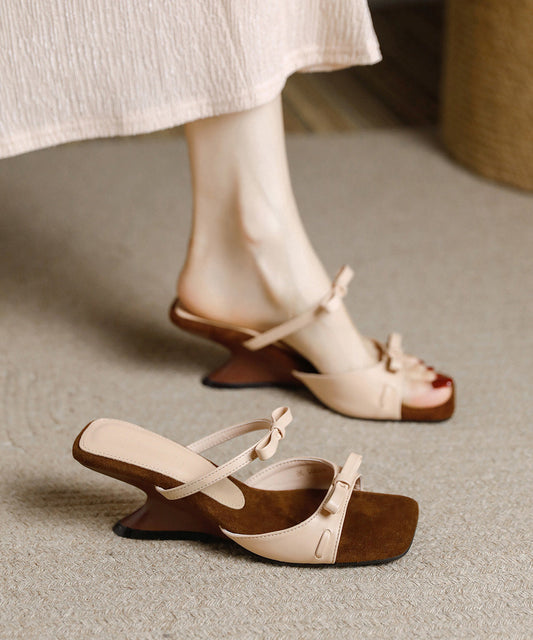 Boutique Splicing Wedge Silver Faux Leather Slide Sandals