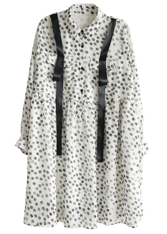 Boutique White Dot Chiffon Pockets Summer Dresses - SooLinen