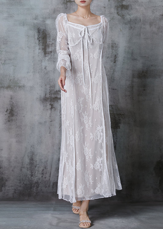 Boutique White Embroidered Patchwork Lace Vacation Dresses Spring