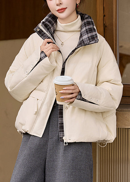 Boutique White Stand Collar Patchwork Duck Down Down Coats Winter