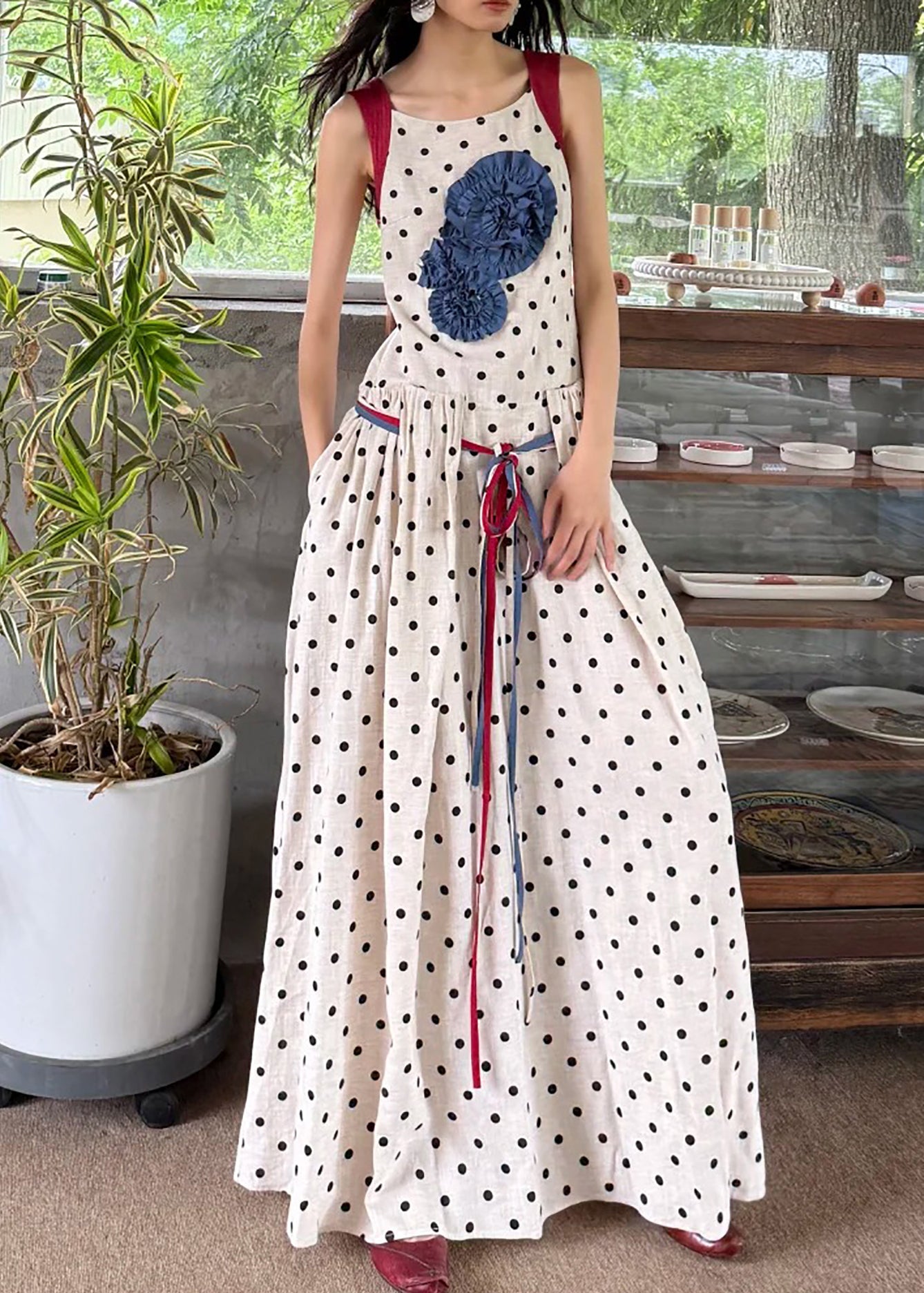 Boutique White Tie Waist Print Cotton Holiday Dress Summer