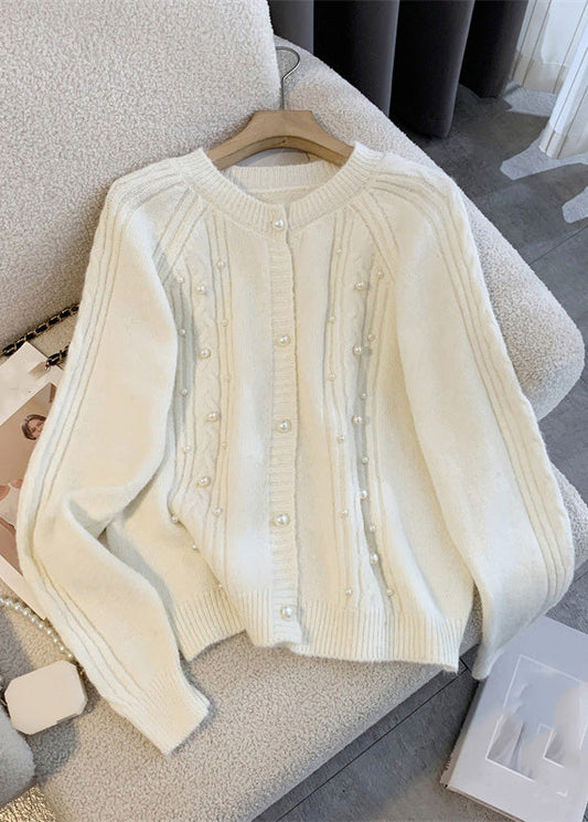 Brief Blue Nail Bead Cotton Knit Cardigans Spring