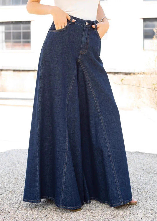 Brief Blue Pockets Button Wide Leg Jeans