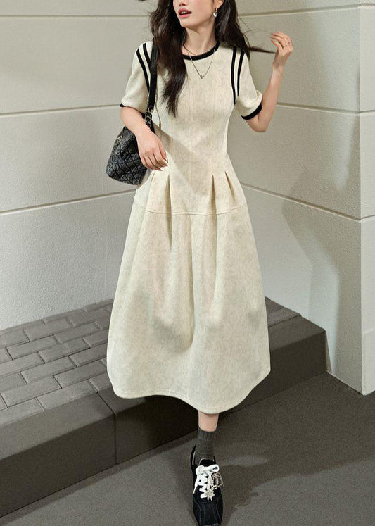 Brief Light Grey O-Neck Wrinkled Patchwork Maxi Dresses Summer