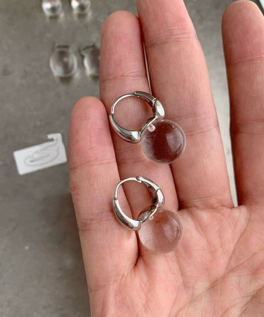 Brief Nude Stainless Steel Crystal Hoop Earrings