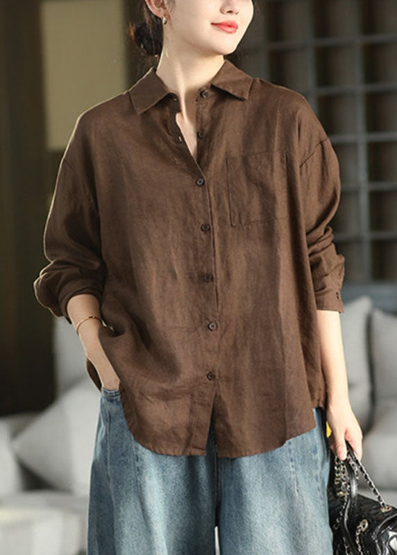 Brief Red Peter Pan Collar Patchwork Solid Shirts Long Sleeve