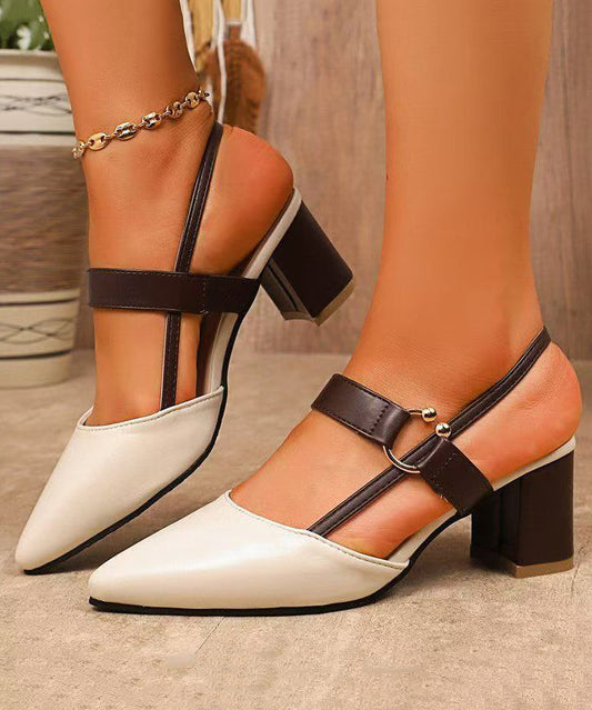 Brown Chunky Heel Faux Leather Elegant Splicing Sandals Pointed Toe