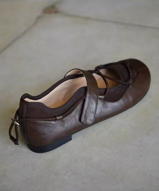 Brown Faux Leather Cross Strap Splicing Flat Shoes For Women