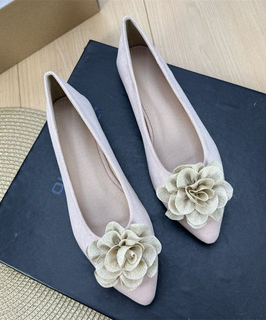 Brown Flat Shoes Suede Chic Splicing Floral Pointed Toe