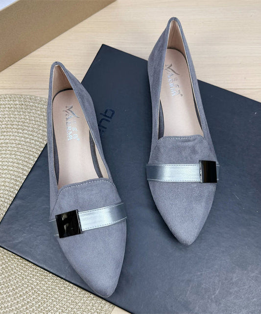 Brown Pointed Toe Splicing Penny Loafers For Women