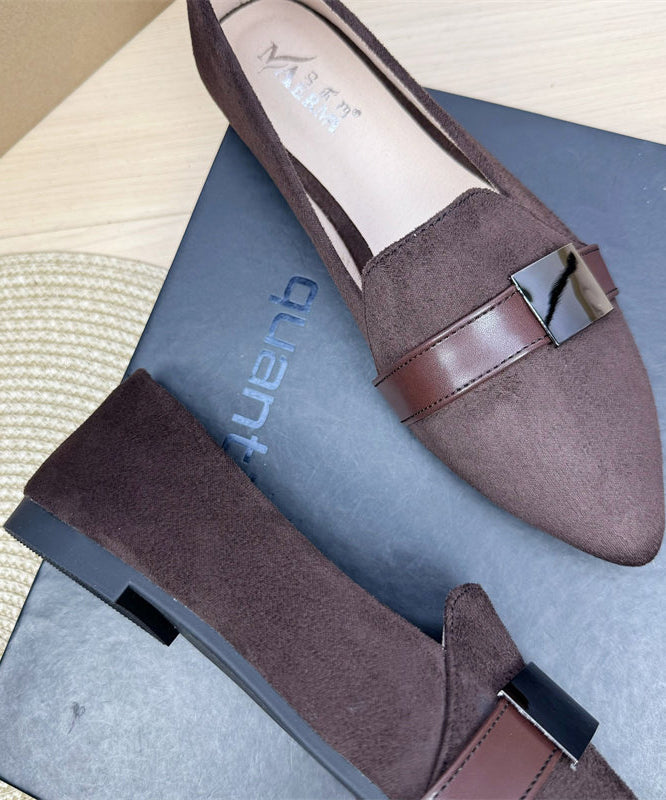 Brown Pointed Toe Splicing Penny Loafers For Women