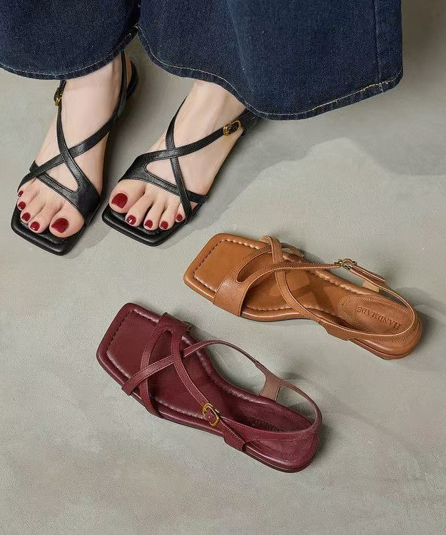 Brown Sandals Chunky Sheepskin Casual Sandals