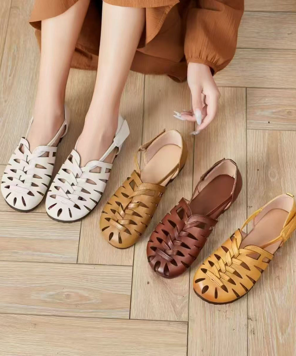 Brown Sandals Faux Leather Retro Hollow Out Sandals