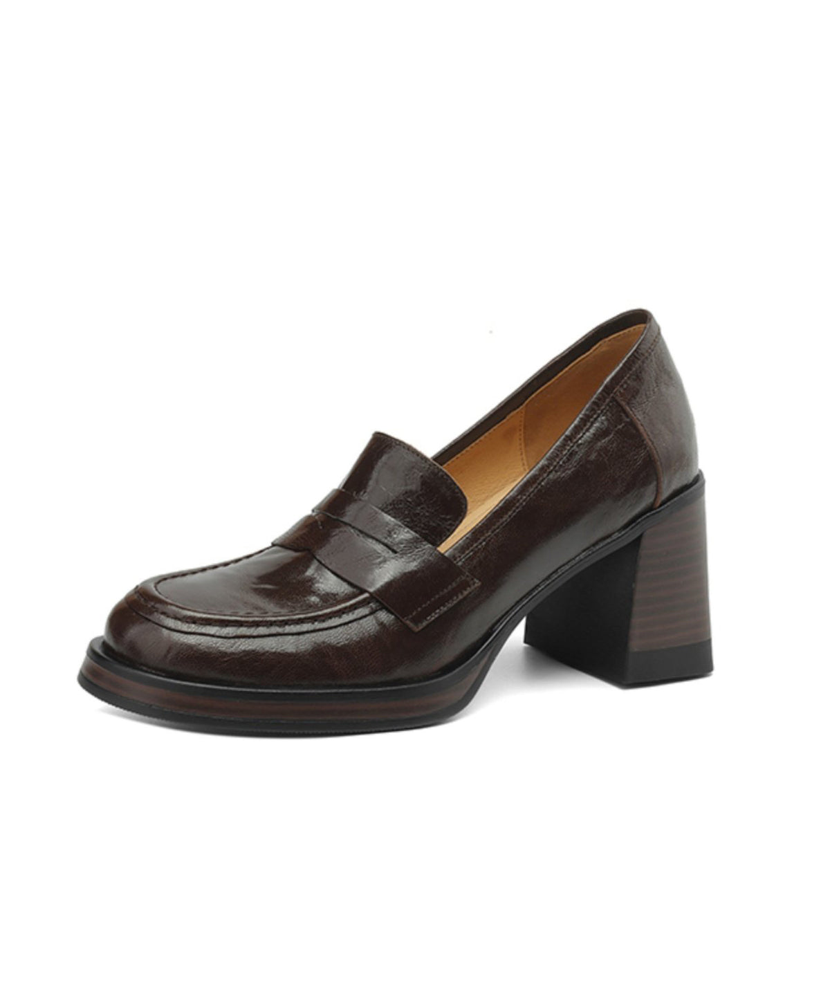 Brown Sheepskin Women Splicing Chunky Loafer Shoes
