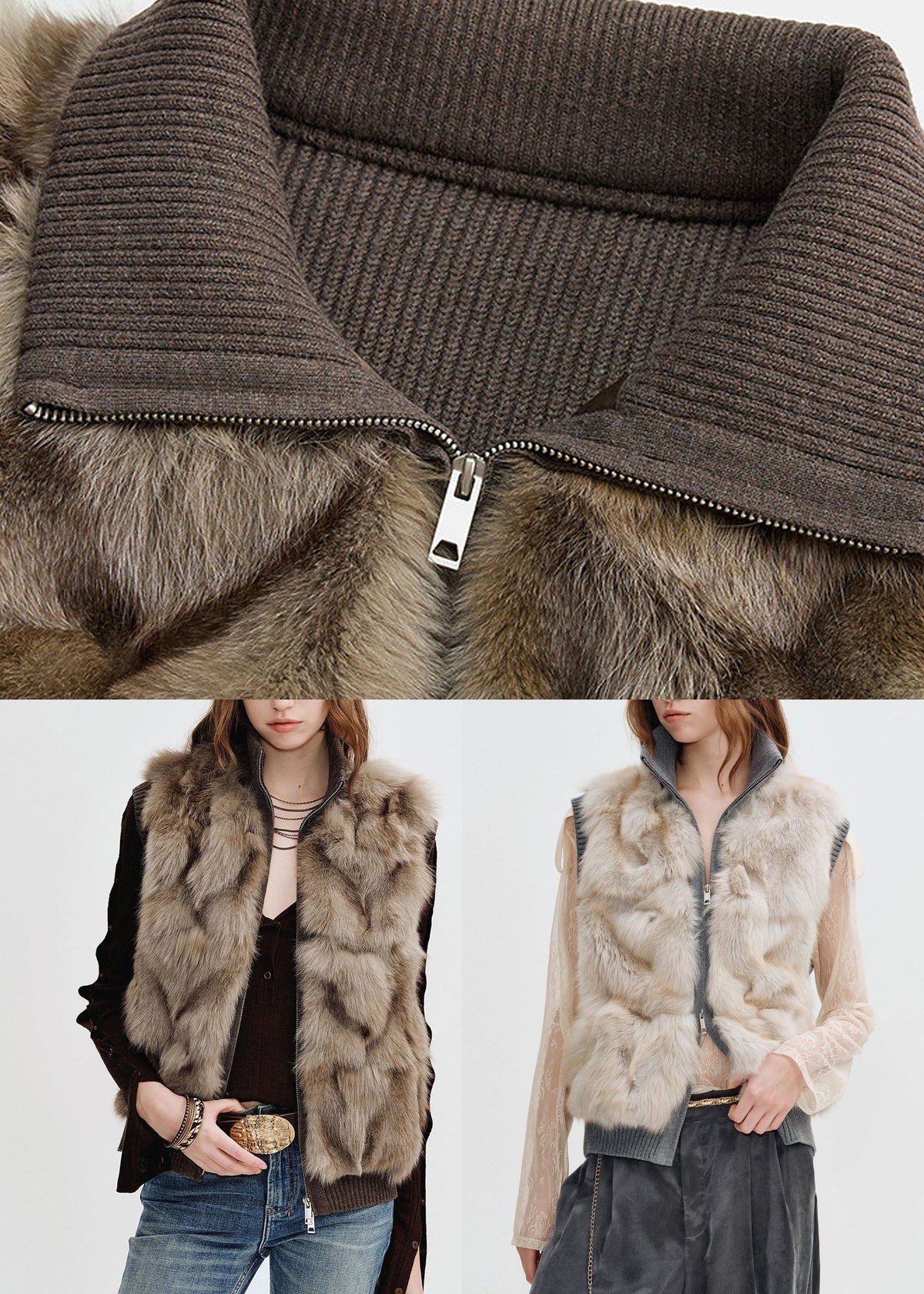 Brown Stand Collar Pockets Mink Hair Mink Hair Winter