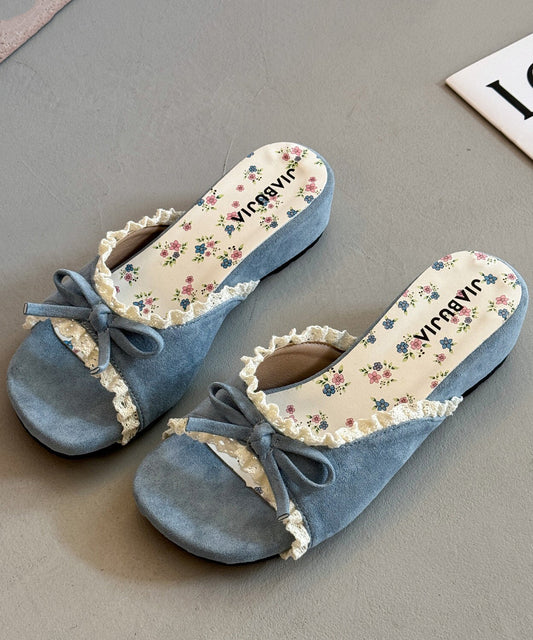 Casual Beige Splicing Lace Wedge Thong Sandals
