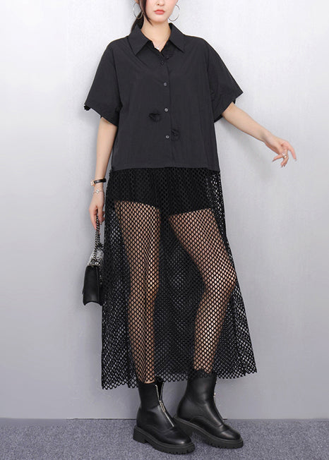 Casual Black Hollow Out Patchwork Tulle Vacation Dresses Summer