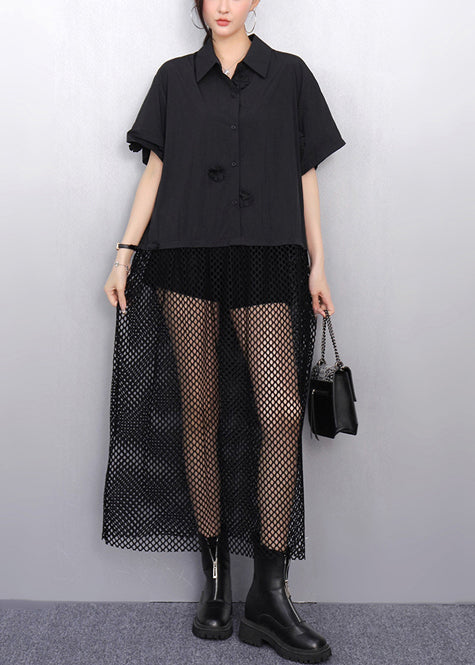 Casual Black Hollow Out Patchwork Tulle Vacation Dresses Summer