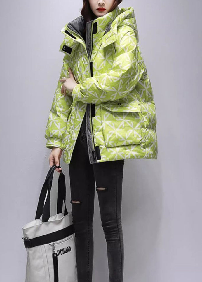 Casual Black Hooded Print Fine Cotton Filled Coats Winter