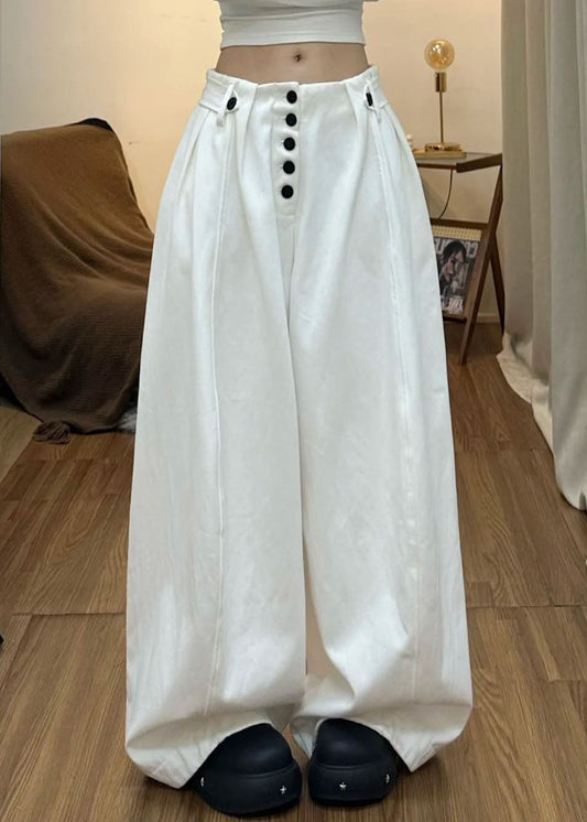 Casual Black Pockets Button Cotton Pants Summer