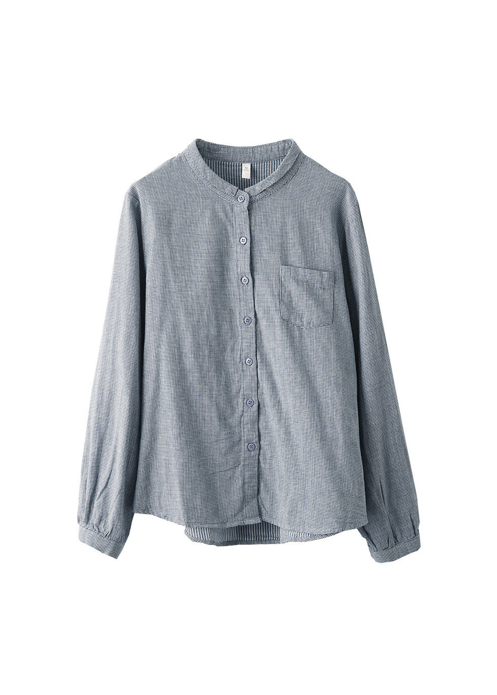 Casual Blue Stand Collar Plaid Cotton Shirts Top Fall