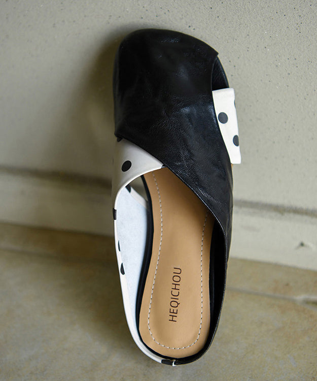 Casual Cross Strap Black Cowhide Leather Slide Sandals