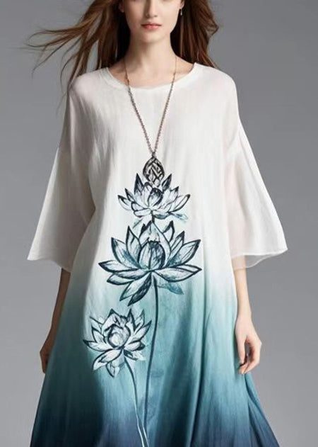 Casual Gradient Color Oversized Print Cotton Dress Summer