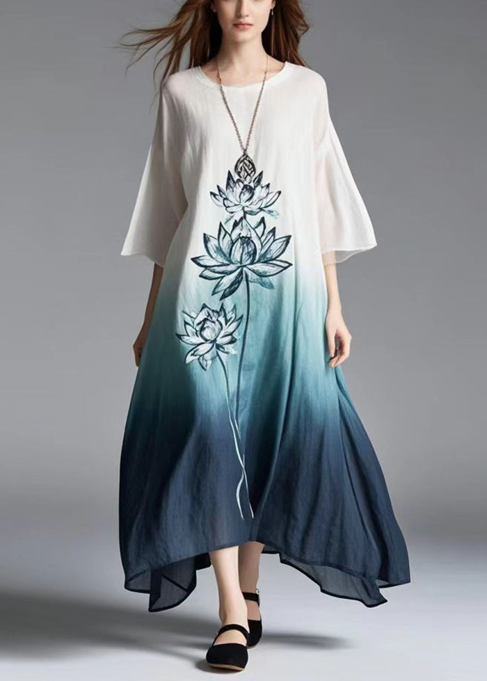 Casual Gradient Color Oversized Print Cotton Dress Summer