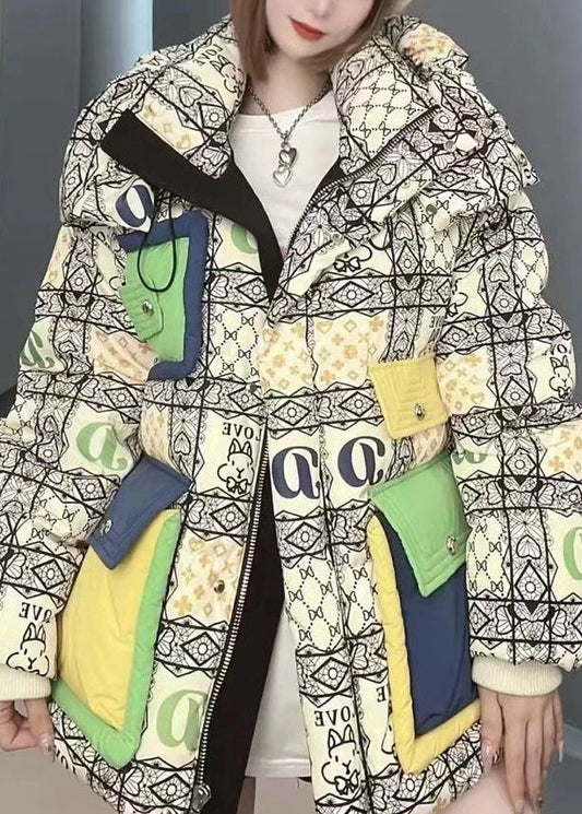 Casual Green Hooded Letter Print Duck Down Down Coat Winter