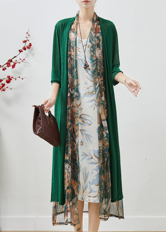 Casual Green Oversized Patchwork Chiffon Loose Coat Spring