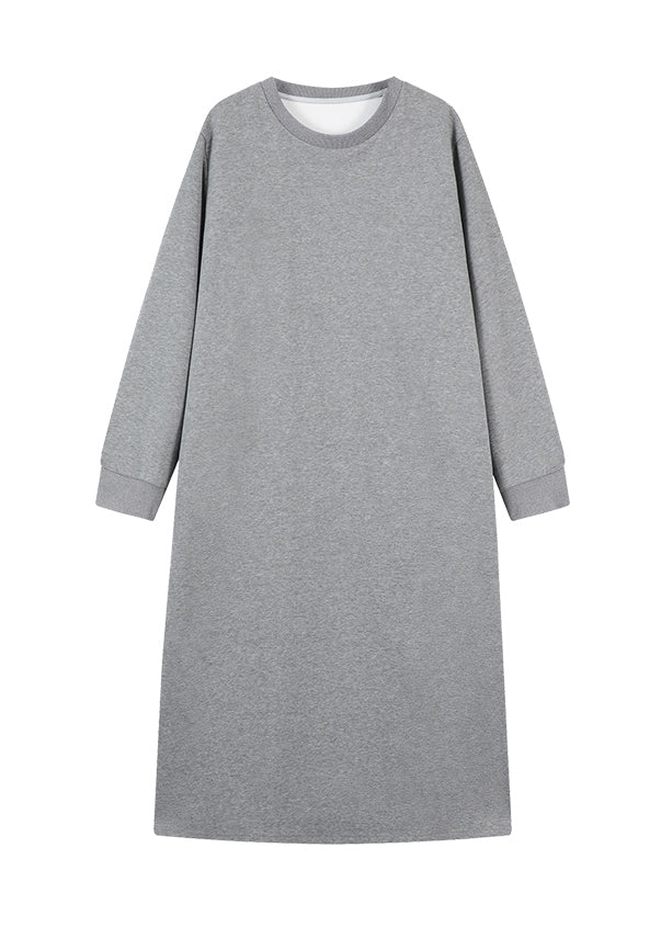 Casual Grey O Neck Loose Cotton Straight Dresses Spring