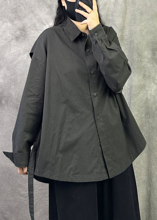 Casual Grey Oversized Patchwork Cotton Top Fall