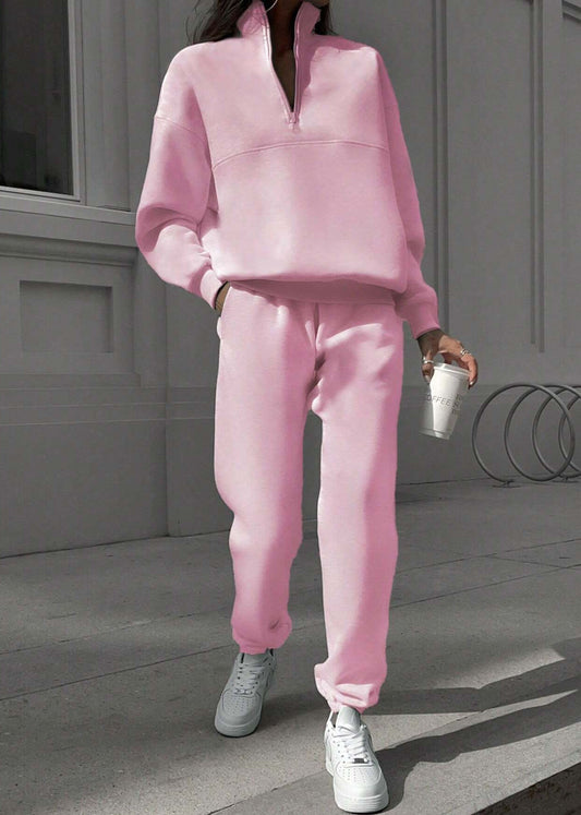 Casual Grey Zip Up Cotton Women Sets 2 Pieces Spring