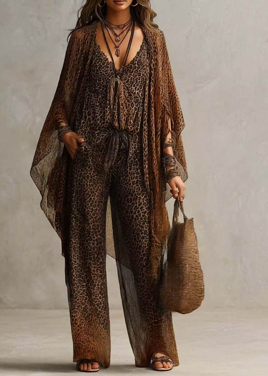 Casual Leopard UPF 50+ And Jumpsuit Two Pieces Set Long Sleeve