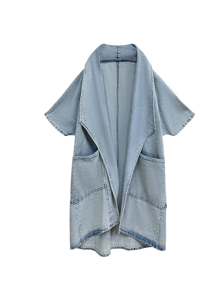 Casual Loose Pocket Batwing Sleeve Denim Cardigan Coat
