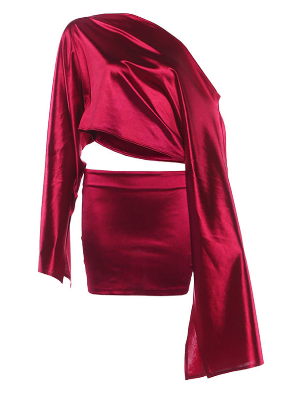 Casual Mulberry Asymmetrical Design Silk Two Pieces Set Summer