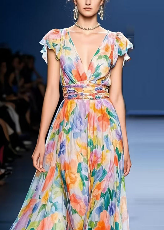 Casual Multicolour Print Chiffon Cinched Dress Summer