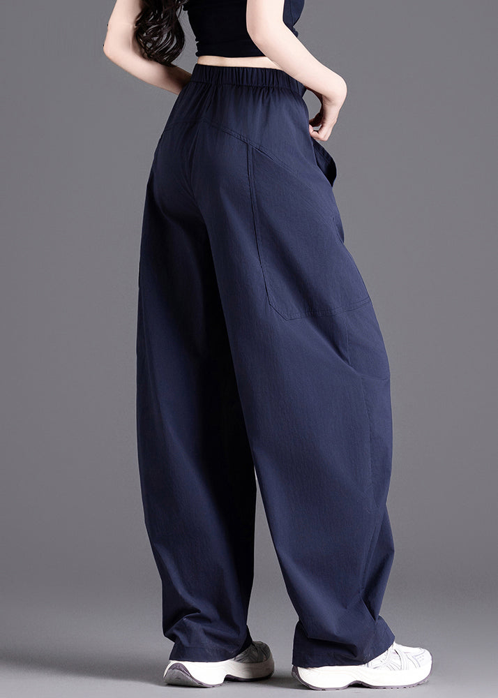 Casual Navy Oversized Patchwork Pockets Harem Pants Spring