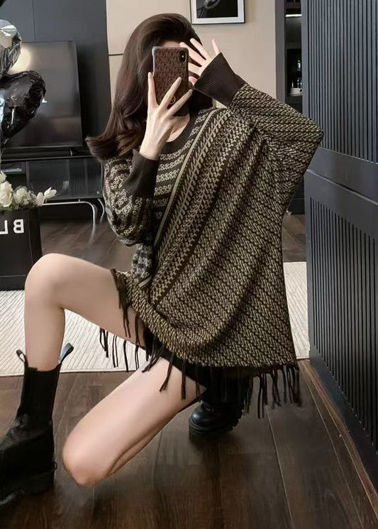 Casual O Neck Tassel Patchwork Knit Sweaters Winter