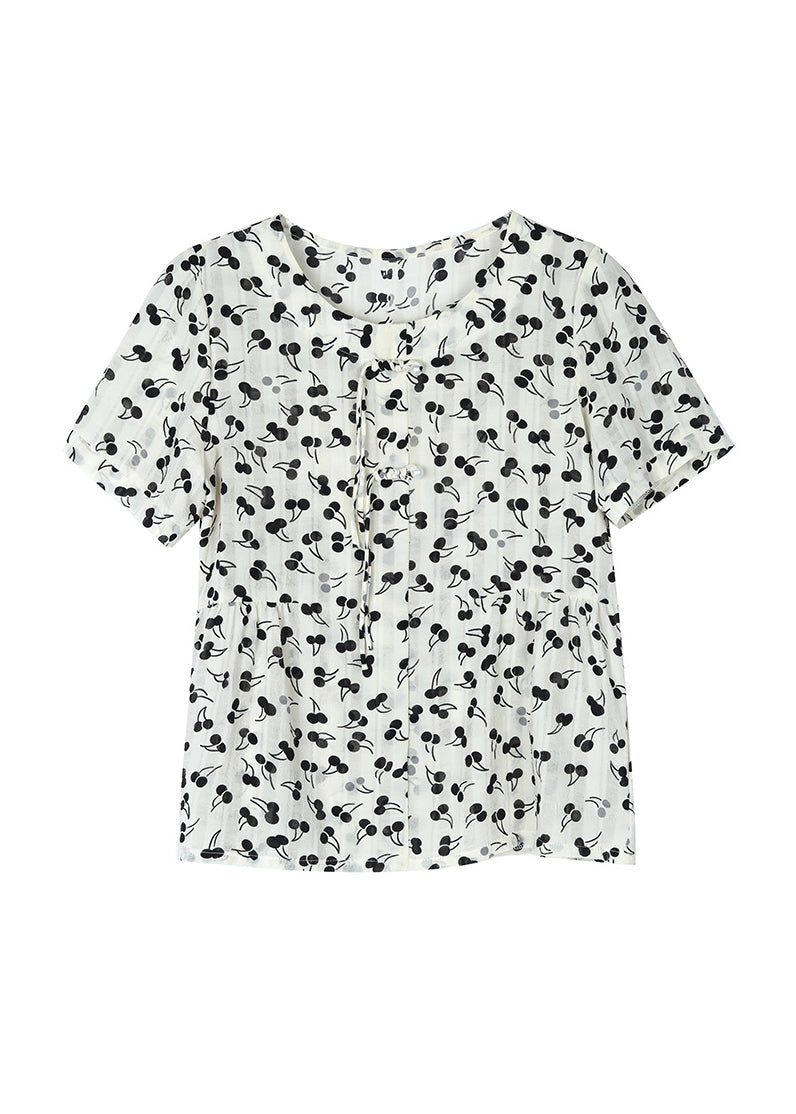 Casual O-Neck Tasseled Print Chiffon Blouses Summer